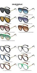 Matrix display showing thirteen stylish double-bridge pilot sunglasses in varied frame colors