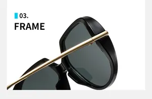 Detailed macro view of black glossy frame and golden metal hinge on fashion sunglasses