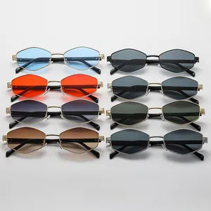 Detailed grid showing vintage hexagonal metal sunglasses in multiple lens colors