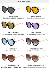 Detailed grid of oversized retro metal sunglasses in 8 assorted lens and frame colors