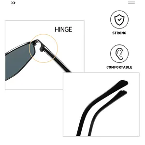 Detail view showing strong metal hinges and comfortable temple tips of these sunglasses