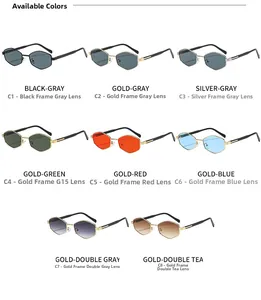 Detailed grid view of hexagonal metal sunglasses in eight distinct color combinations