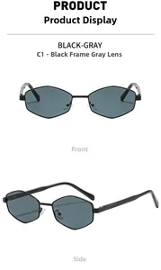 Front and side views of black C1 polygon sunglasses with dark gray lenses