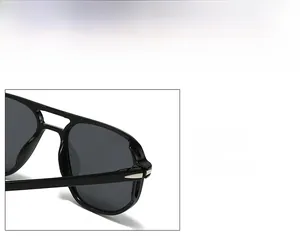 Gros plan détaillé des charnières métalliques sur lunettes de soleil aviateur noires à double pont