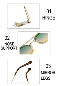 Detailsicht auf Goldmetallscharnier, Nasenpads und Bügelenden mit Schildpattmuster der Brille