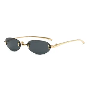 Retro Rimless Oval Sunglasses Metal Frame UV400 Protection Trendy Y2K Sun Glasses For Women Men Daily Outdoor Party Fashion Eyewear