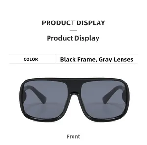 Front view of oversized pilot sunglasses featuring black frames and grey tinted lenses