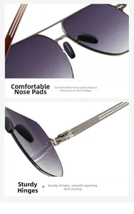 Détails des plaquettes de nez confortables et charnières de lunettes aviateur