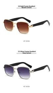 Detail view of C4 gold and C5 silver metal square sunglasses with gradient lenses