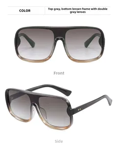 Front and side views of large frame sunglasses with grey-brown gradient finish