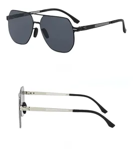 Détail de lunettes aviateur en acier inoxydable sans vis avec vues latérale et arrière