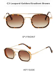 Vorder- und Seitenansicht der Vintage-Polygon-Sonnenbrille mit Leopardenrahmen und Doppelsteg