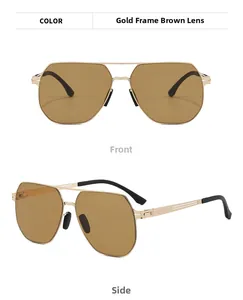 Détail des lunettes aviateur dorées avec verres bruns et charnières ajourées