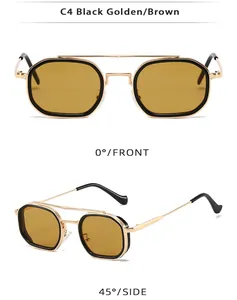 Achteckige Metall-Sonnenbrille mit Doppelsteg in Front- und Seitenansicht gezeigt