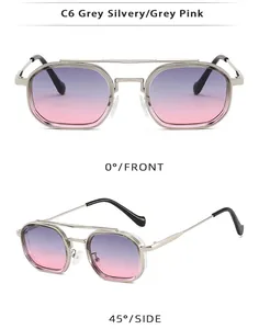 Metall-Sonnenbrille mit Doppelsteg in Silber und Gläsern mit grau-rosa Farbverlauf