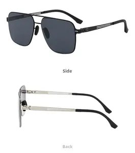 Side and back view of square stainless steel double bridge aviator sunglasses for men
