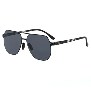 Lunettes de Soleil Pilote Géométriques Monture en Acier Protection UV400 Double Pont Vintage Hommes Femmes