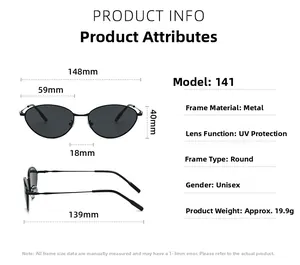 Tableau détaillé des tailles de lunettes de soleil ovales avec dimensions et protection UV