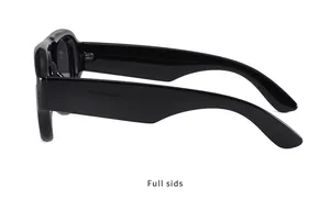 Seitenansicht der trendigen schwarzen Sonnenbrille mit dickem Rahmen und Metallnieten