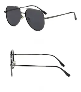 Detailed side and back view of aviator sunglasses with metal double bridge and nose pads