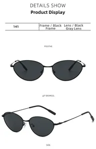 Vues détaillées de lunettes de soleil vintage avec monture en métal noir et verres gris