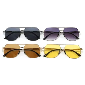 Lot de lunettes de soleil aviateur rétro à double pont avec verres dégradés et montures métal