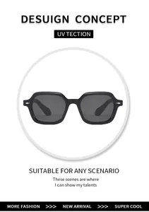 Détail de lunettes de soleil carrées noires avec verres gris et protection anti-UV