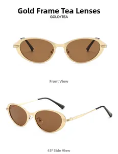 Détails de lunettes de soleil ovales en métal avec monture dorée et verres thé