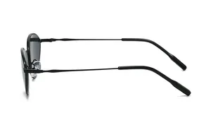 Vue latérale de lunettes de soleil en métal noir montrant les branches et la charnière