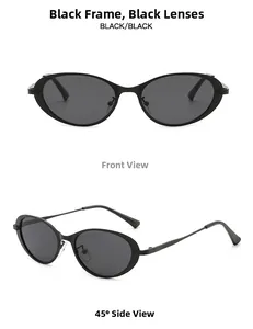 Vue de face et de côté de lunettes de soleil œil de chat en métal noir tendance