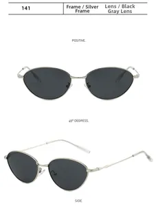 Vues détaillées de lunettes de soleil ovales vintage avec monture en argent et verres gris