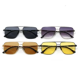 Classic double-bridge square stainless steel aviator sunglasses in four stylish colors