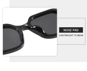 Détail des plaquettes de nez légères sur des lunettes de soleil carrées noires
