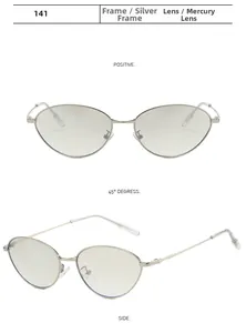 Lunettes de soleil ovales argentées avec verres mercure, vues de face et de profil