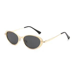 Lunettes de Soleil à Monture Métallique Ovale Mode Lunettes Rétro Tendance Pour Hommes Femmes Conduite En Extérieur Voyage