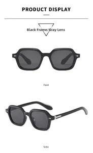 Vorder- und Seitenansicht der quadratischen schwarzen Sonnenbrille mit Silbernieten