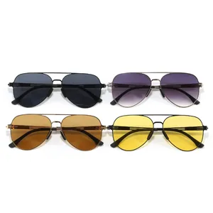 Lunettes de soleil aviateur classiques en métal à double pont en plusieurs coloris