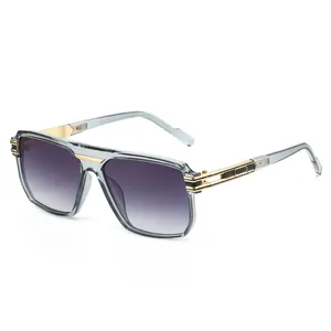 Retro square oversized sunglasses with grey translucent frame and purple gradient lenses