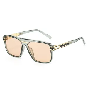 Retro square oversized sunglasses with dark green translucent frame and gold metal temples