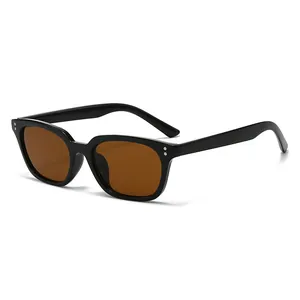 Retro light yellow tinted sunglasses with black frame and UV protection for small faces