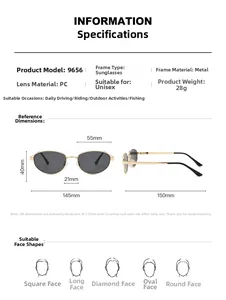 Guide des tailles détaillé pour lunettes de soleil ovales avec mesures de monture