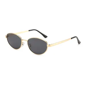 Lunettes de Soleil Rétro Ovales à Petite Monture Homme Femme Monture en Métal Protection UV400 Lunettes de Soleil Mode