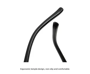 Ergonomic curved temples on black sunglasses for a non-slip and comfortable fit