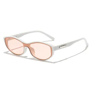 Chic small frame white cat-eye sunglasses with orange lenses and silver side accents