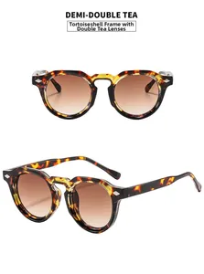 Retro round tortoiseshell sunglasses with brown lenses and silver diamond rivets