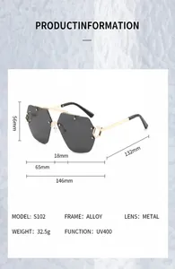 Detailansicht der randlosen Fliegerbrille mit goldenen Scharnieren und UV400 Gläsern