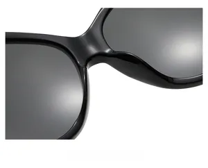 Macro detail of oversized sunglasses featuring integrated nose pads and glossy resin frame