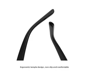 Close-up of ergonomic glossy black sunglasses temples with anti-slip design for comfort