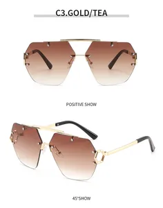 Detail der randlosen Pilotensonnenbrille mit goldenem Doppelsteg und Verlaufsgläsern