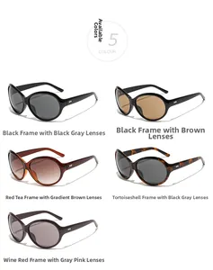 Detailed color options of oversized oval sunglasses with metallic W accents on the temples